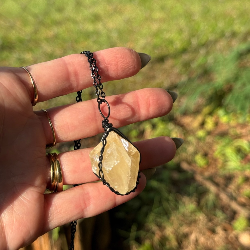 Statement Yellow Angle Calcite Crystal Necklace - image 2